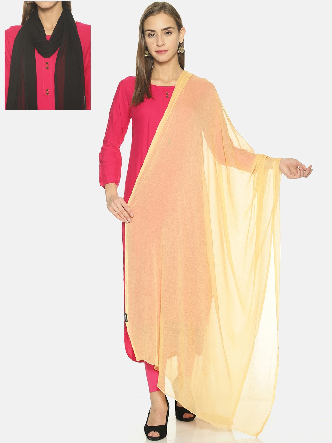 

TWIN BIRDS Women Pack Of 2 Black & Beige Solid Dupatta