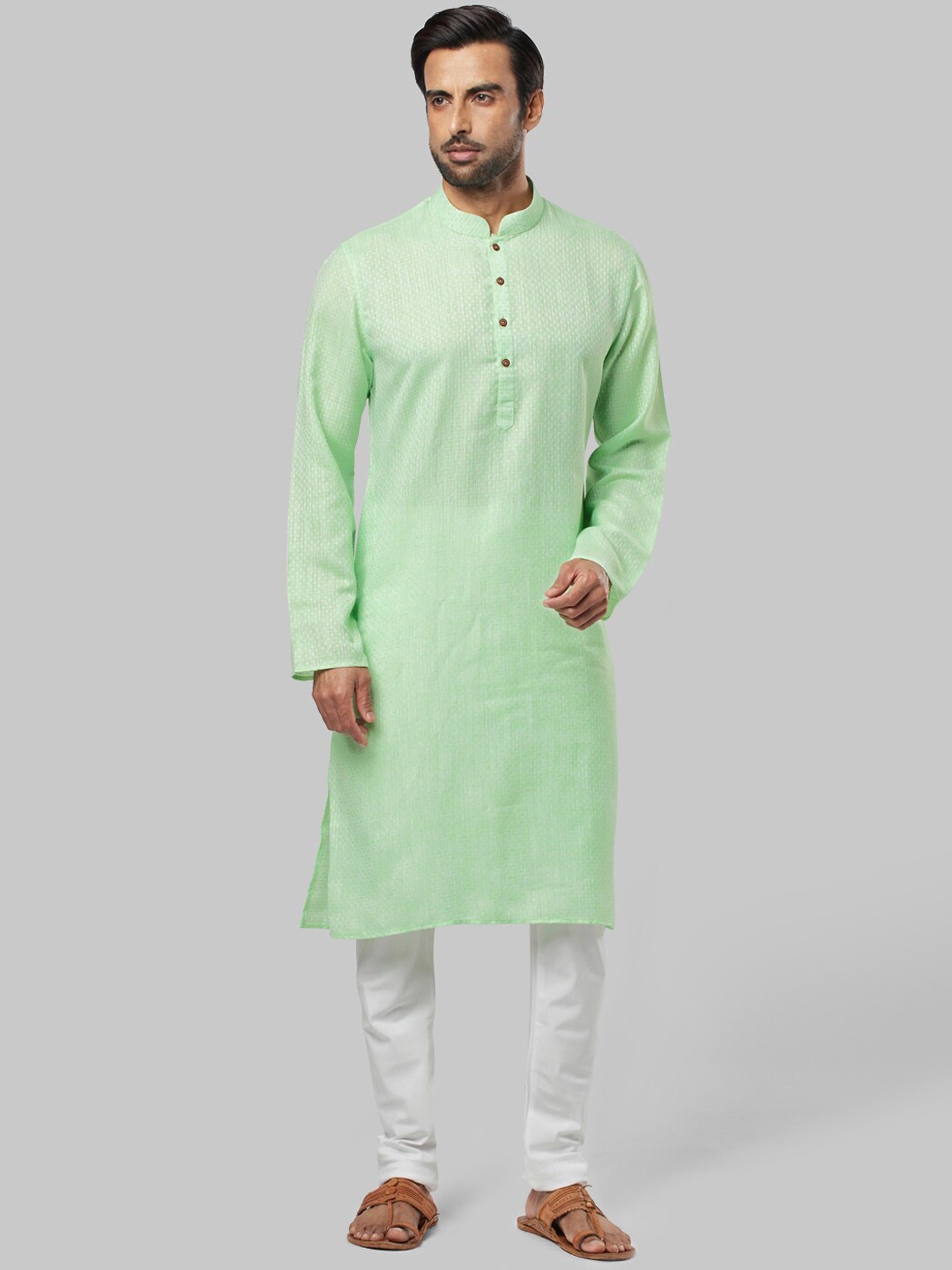 

Ethnix by Raymond Men Green Woven Design Straight Kurta