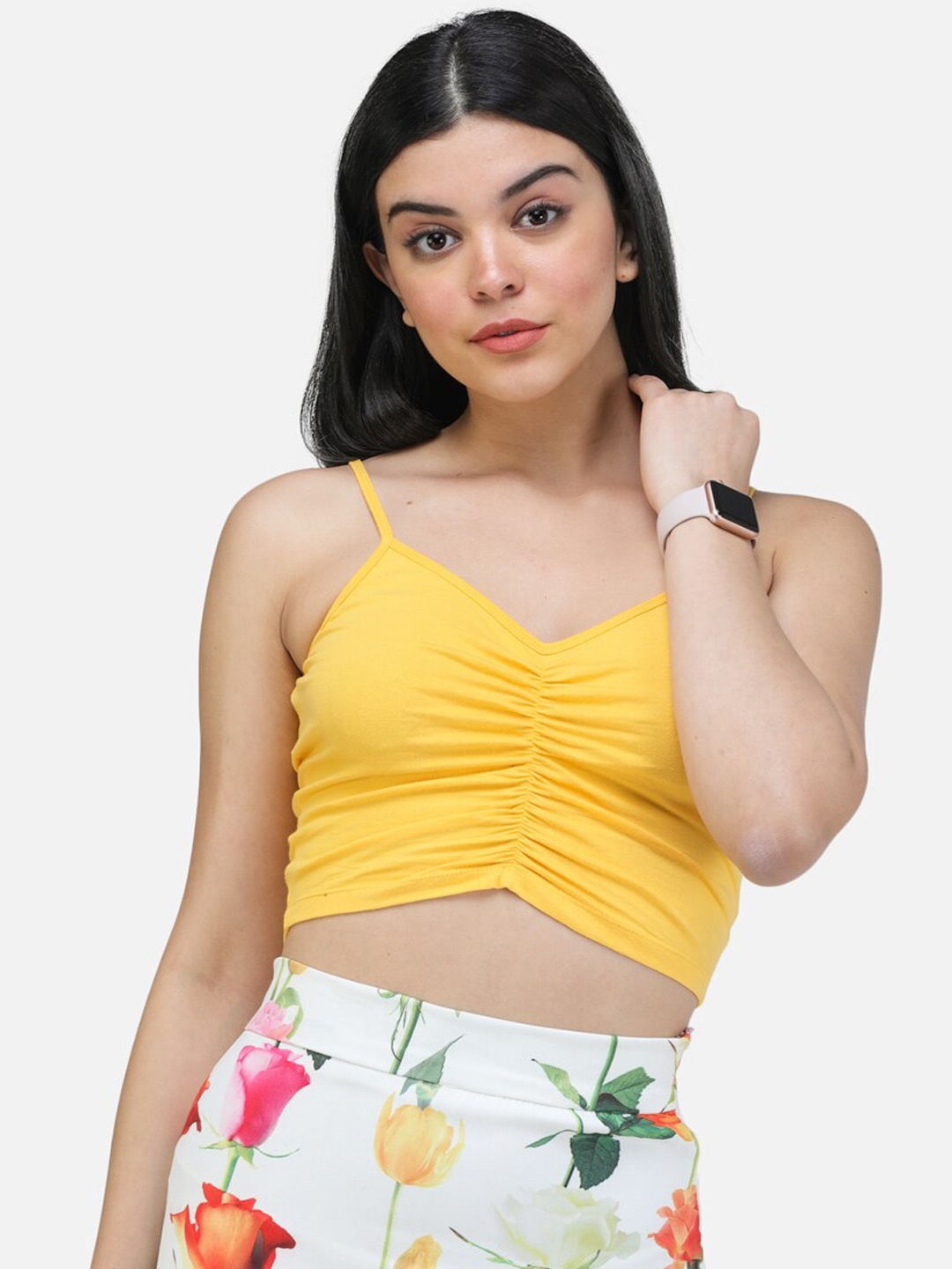

SCORPIUS Women Yellow Solid Fitted Top