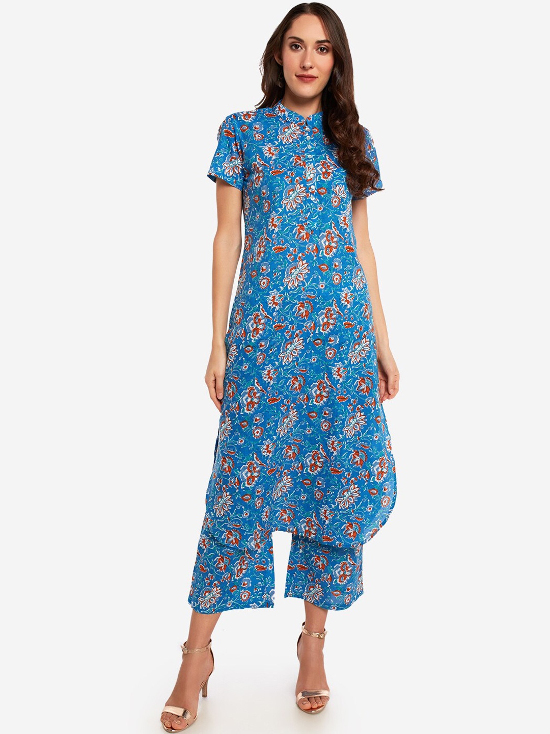 

Desi Weavess Women Blue Printed A-Line Kurta