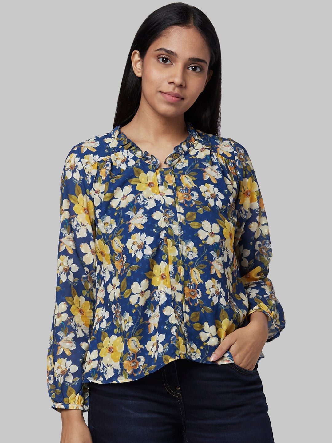 

Park Avenue Woman Blue & Yellow Floral Printed Top
