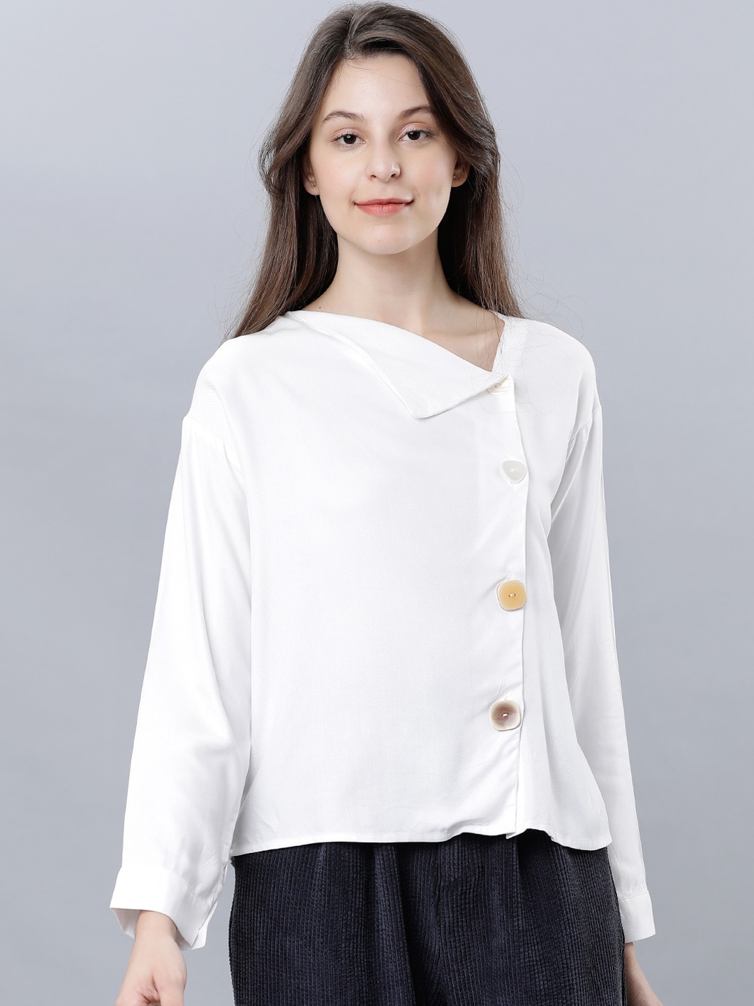 

Tokyo Talkies Women Off-White Solid Top