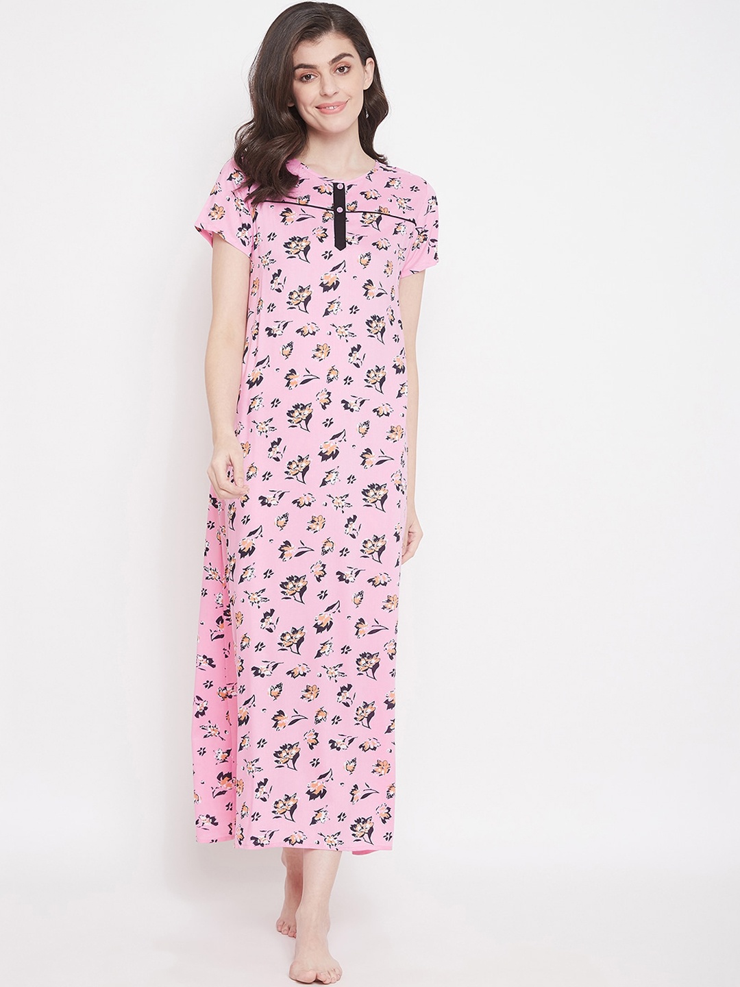 

Clovia Pink & Black Printed Nightdress