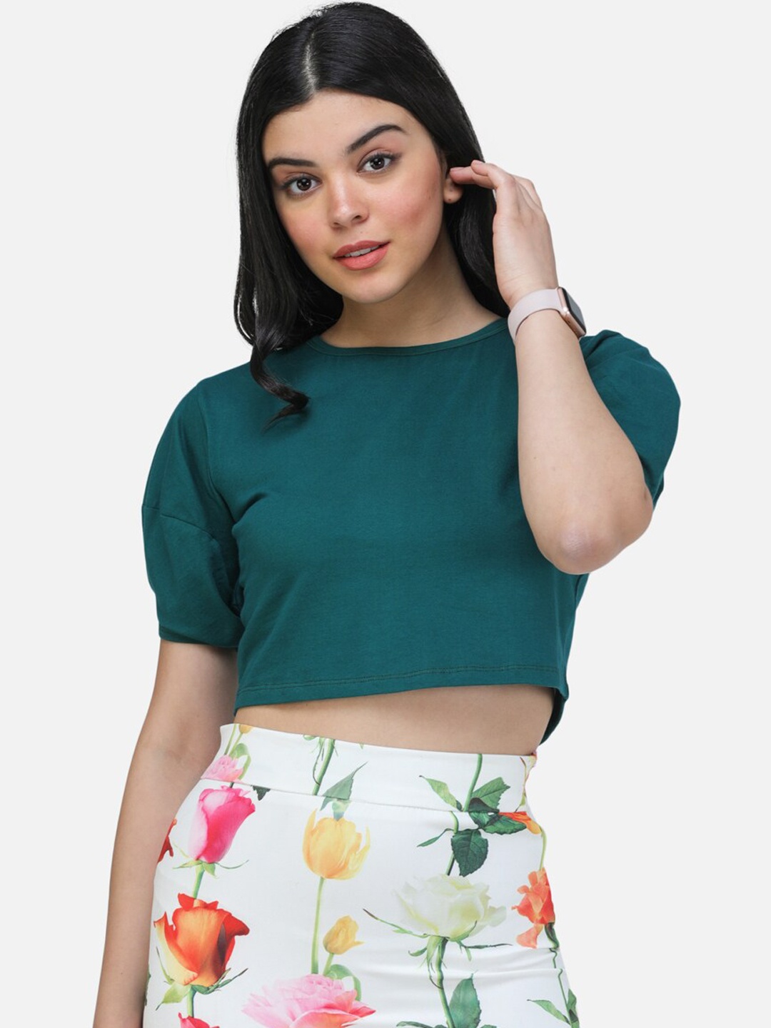 

SCORPIUS Women Teal Solid Fitted Top