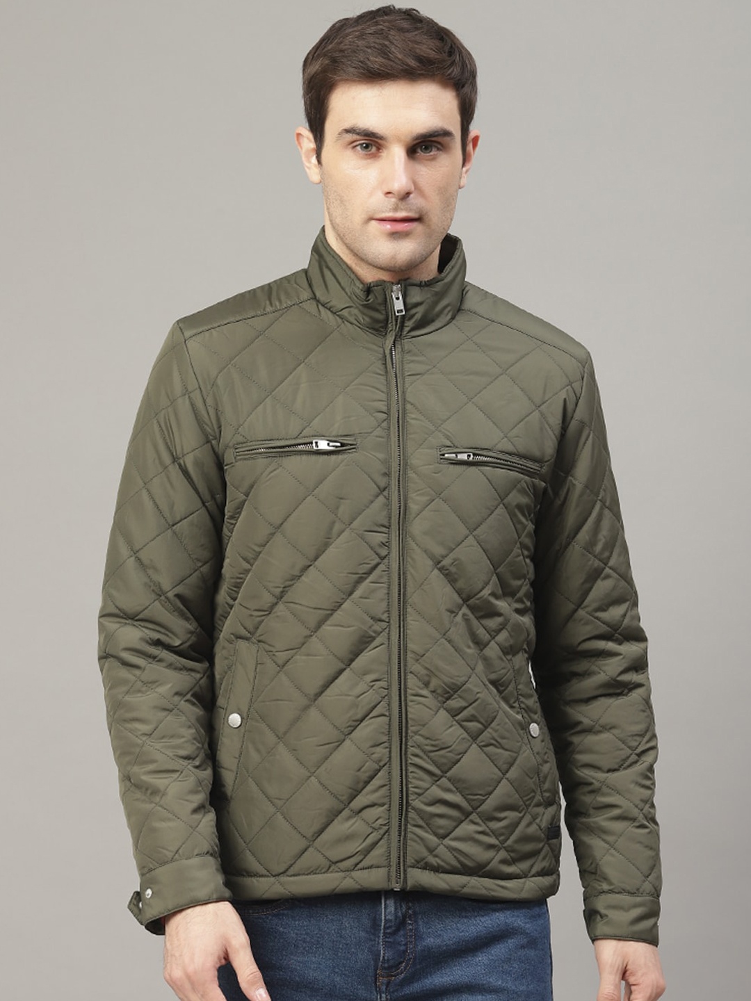LINDBERGH Men Olive Green Solid Quilted Jacket