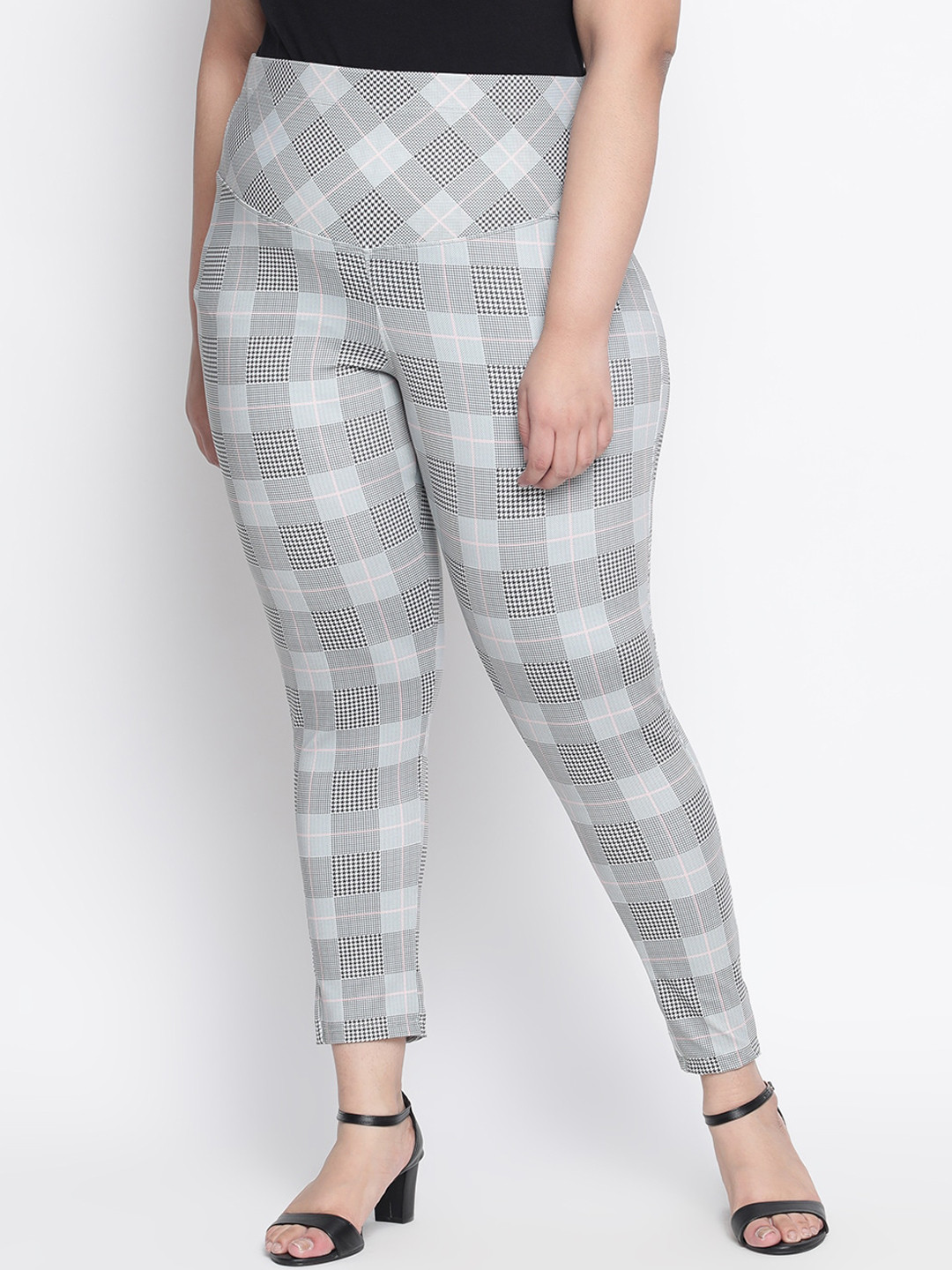 

Amydus Women Plus Size Grey Regular Fit Checked Regular Trousers