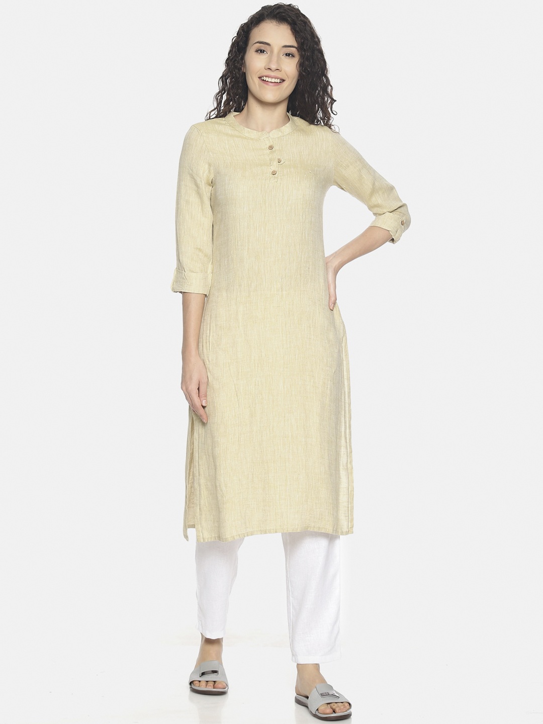

Ecentric Women Beige Solid Eco-Friendly Hemp A-Line Sustainable Kurta