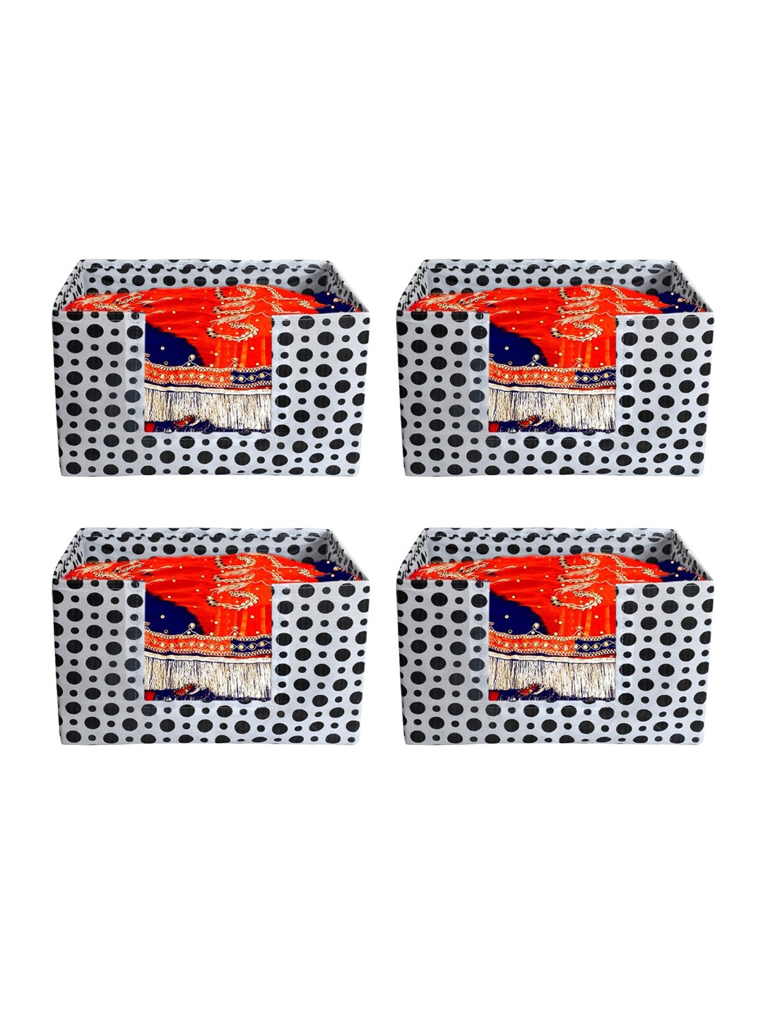 

Kuber Industries Set of 4 White & Black Printed Large Stacker Foldable Wardrobe Organisers