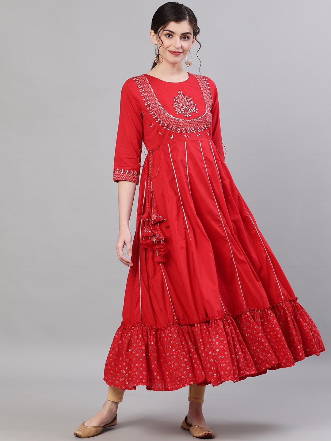 

Ishin Women Red Yoke Design Anarkali Kurta
