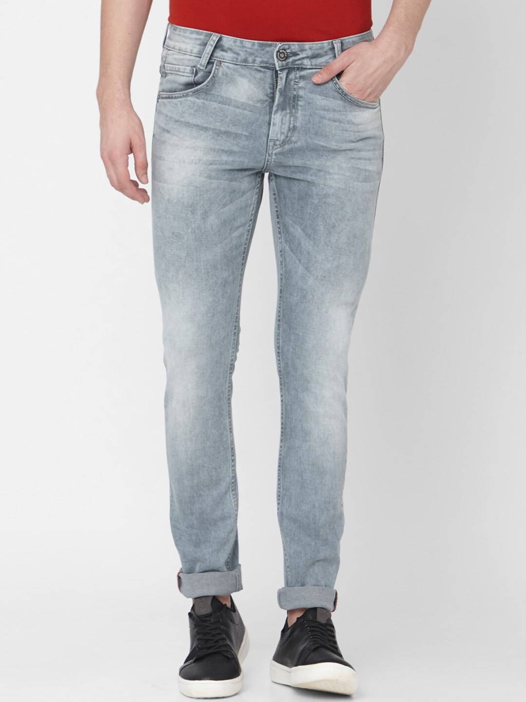 Mufti Men Grey Skinny Fit Mid-Rise Clean Look Stretchable Jeans