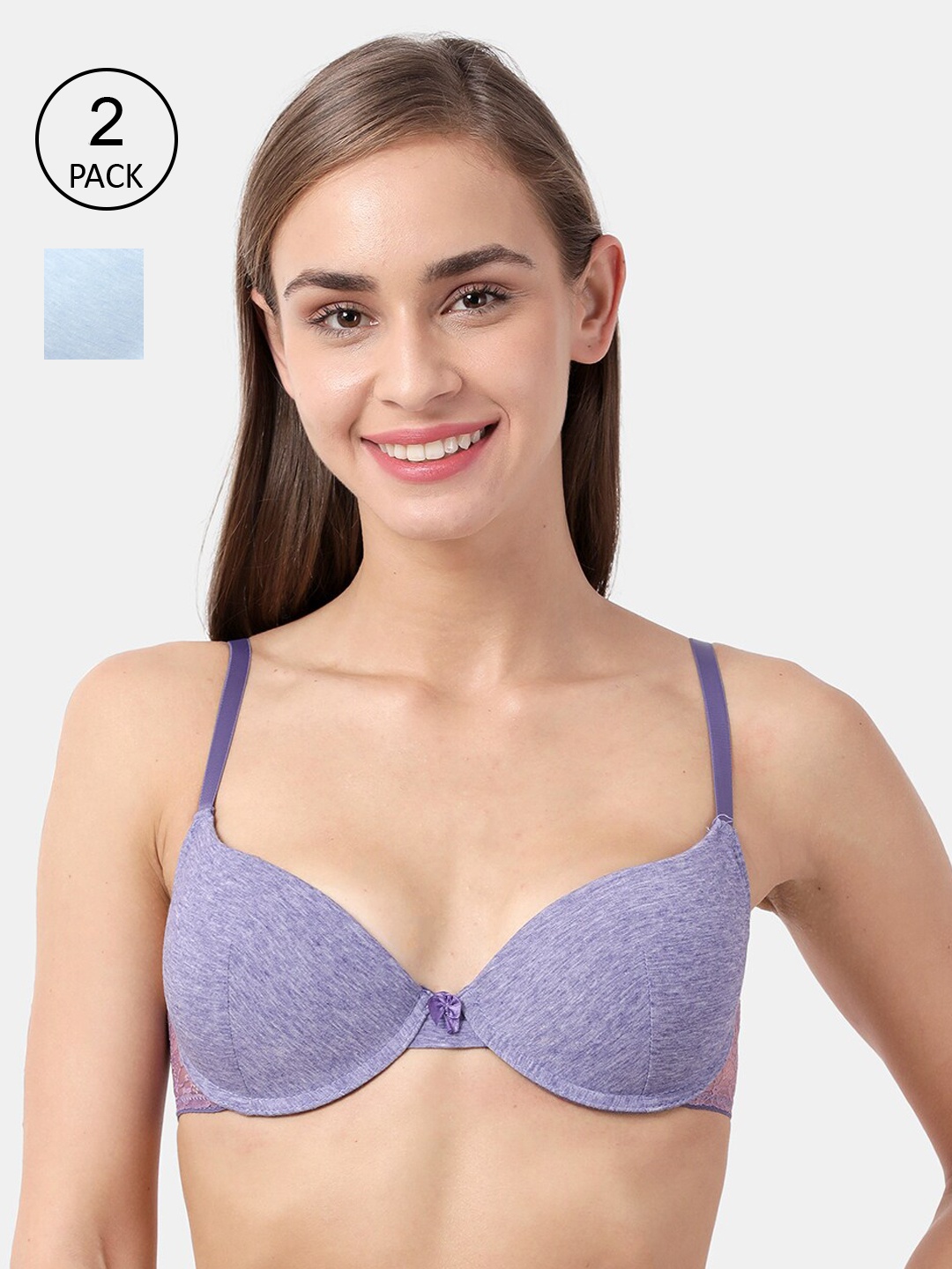 

Susie Set Of 2 Blue & Purple Solid Underwired Lightly Padded Plunge Bra shy-com-47