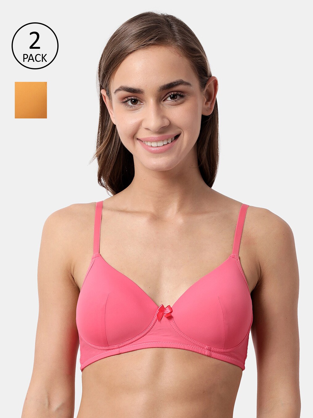

Susie Pack Of 2 Solid Non-Wired Lightly Padded Everyday Bra shy-com-99, Pink