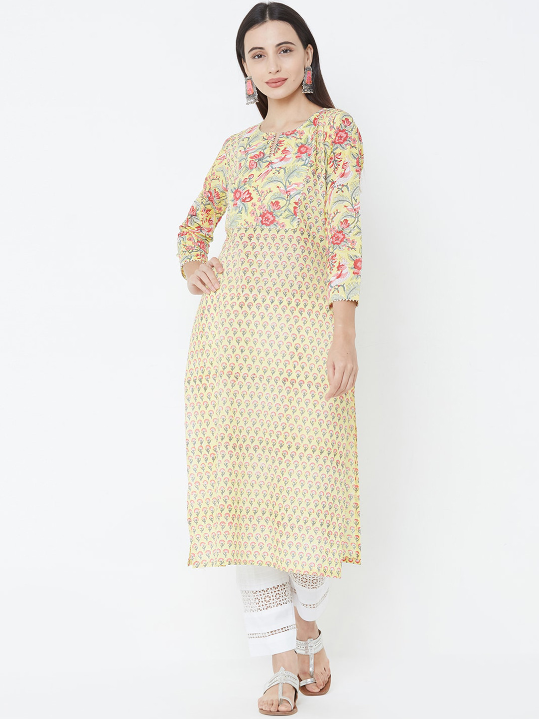 

FASHOR Women Yellow Embroidered Straight Kurta