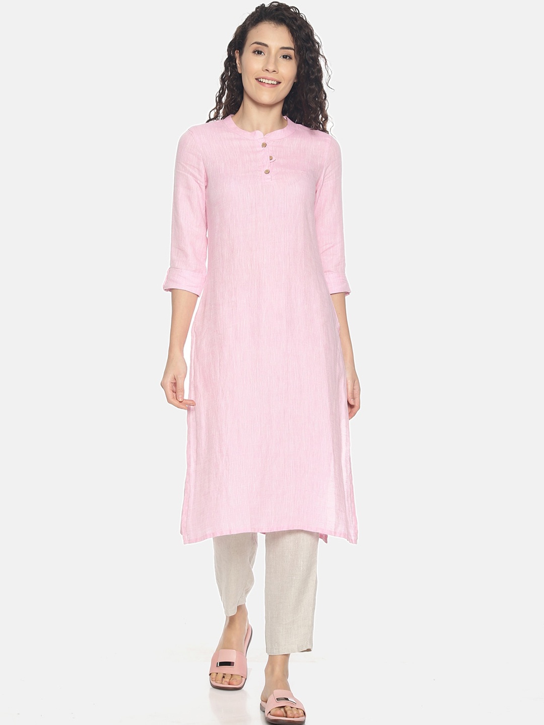 

Ecentric Women Pink Solid Eco-Friendly Hemp A-Line Sustainable Kurta