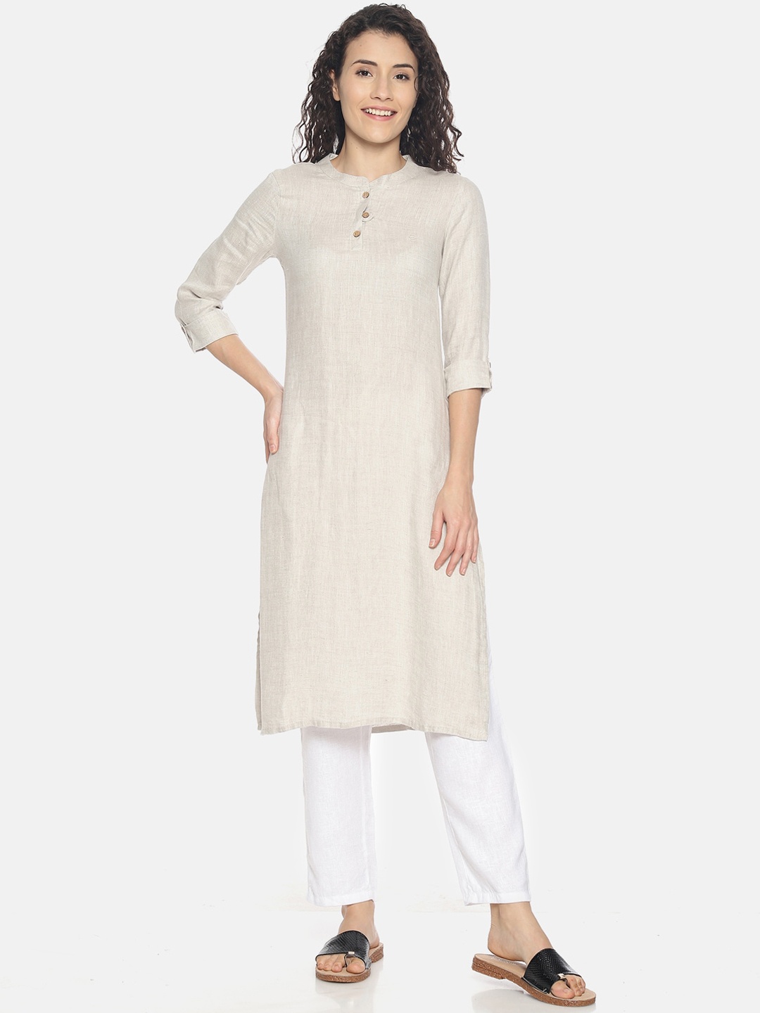 

Ecentric Women Beige Solid Eco-Friendly Hemp Straight Sustainable Kurta