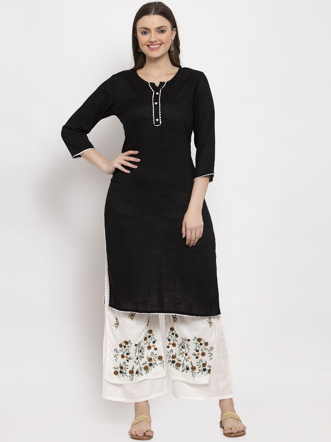 

Miaz Lifestyle Women Black & White Solid Kurta with Palazzos
