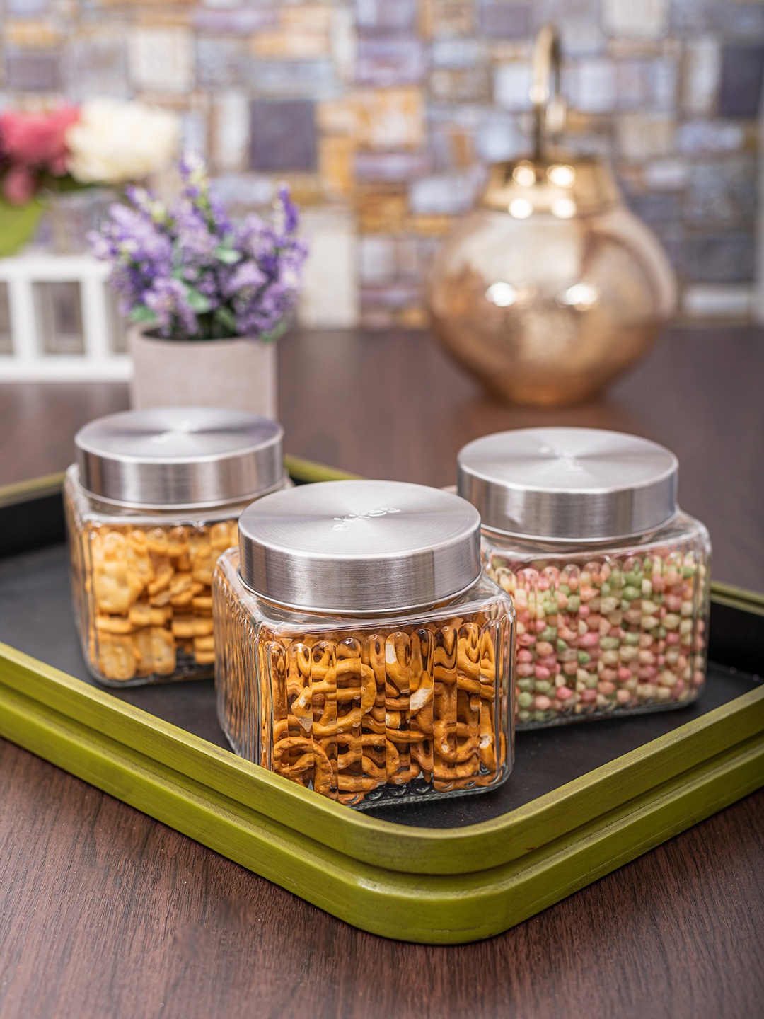 Roxx Set Of 3 Transparent Glass Jar
