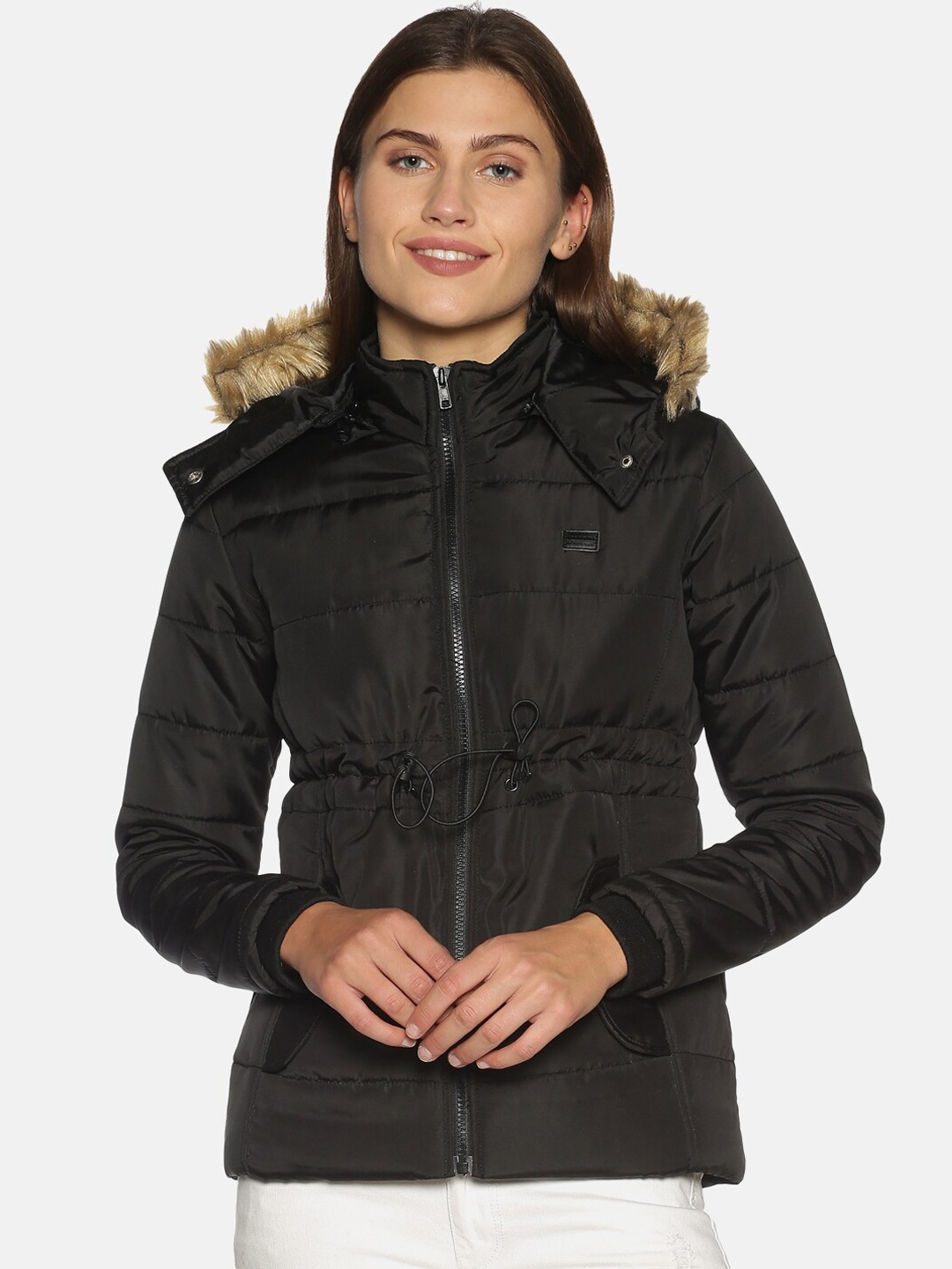 

Campus Sutra Women Black Solid Windcheater Padded Jacket