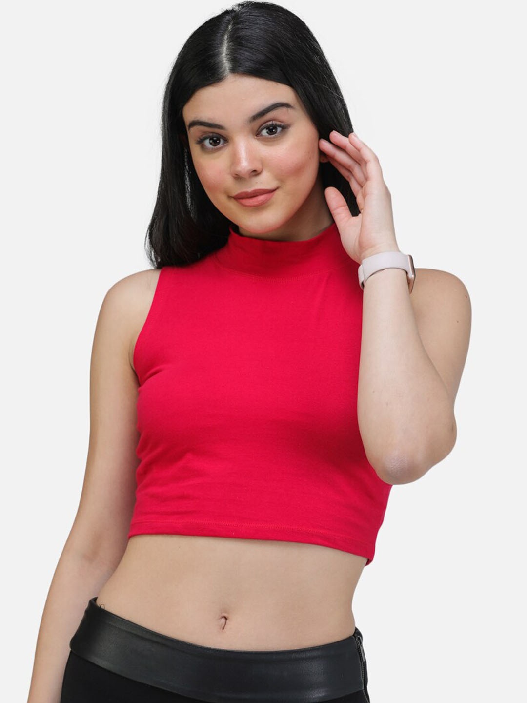 

SCORPIUS Women Coral Solid Fitted Top
