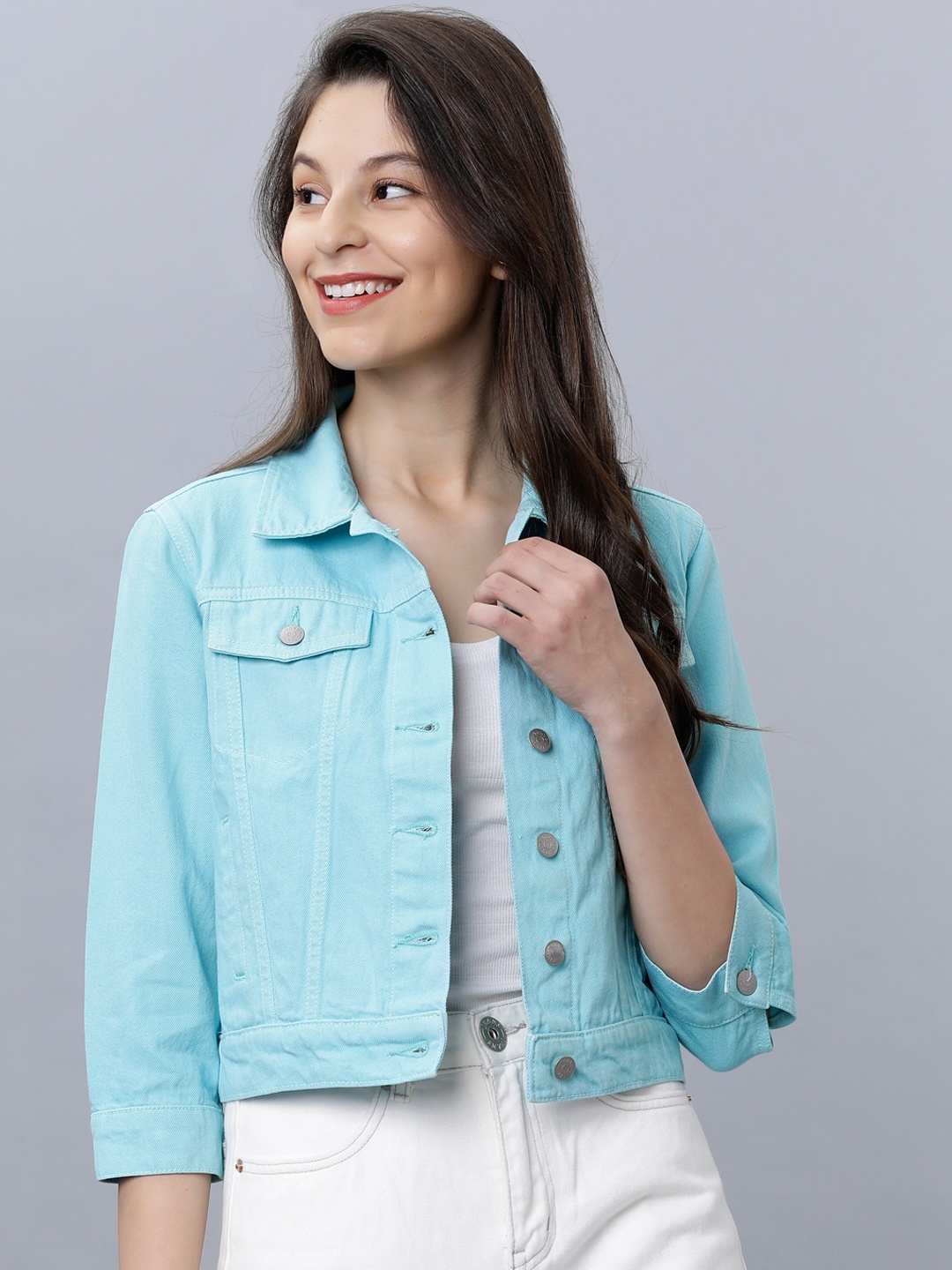 Tokyo Talkies Women Blue Solid Denim Jacket