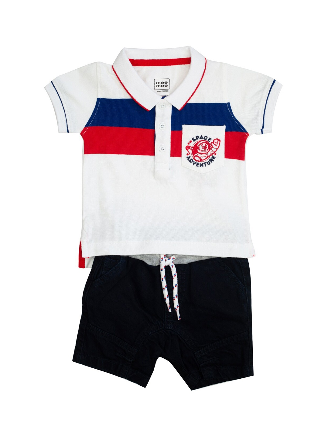 

MeeMee Boys Off-White & Black Colourblocked T-shirt with Shorts