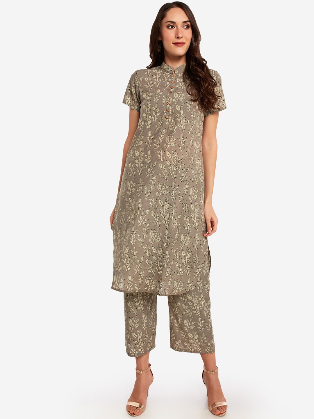 

Desi Weavess Women Beige Printed A-Line Kurta