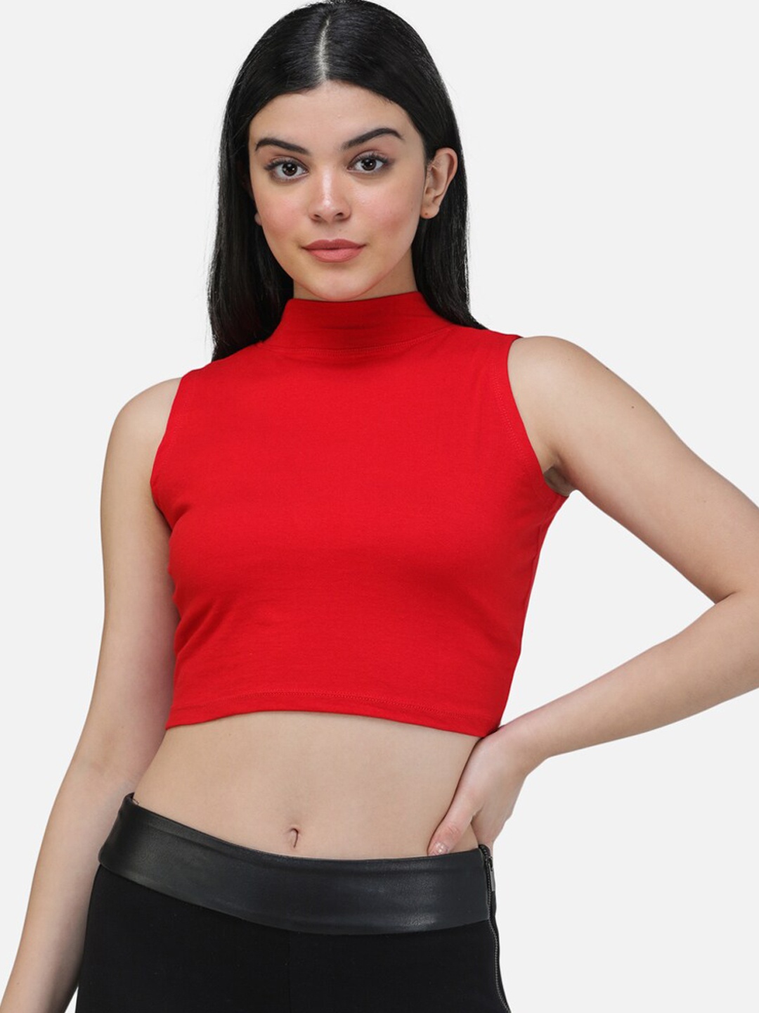 

SCORPIUS Women Red Solid Fitted Top