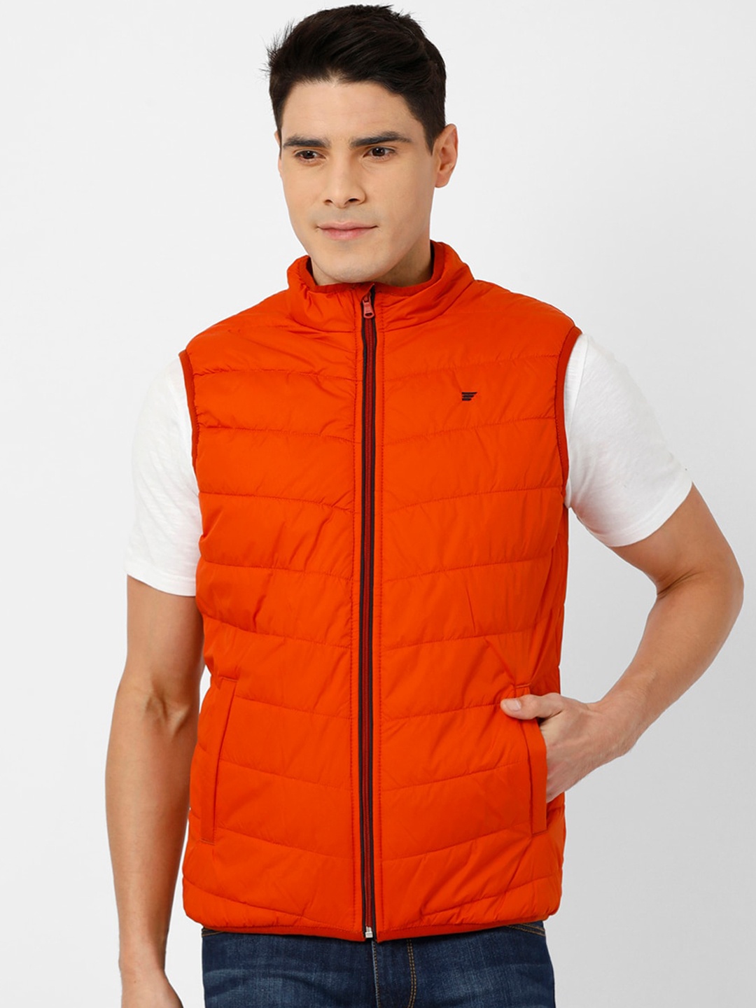 

t-base Men Rust Orange Solid Lightweight Puffer Jacket