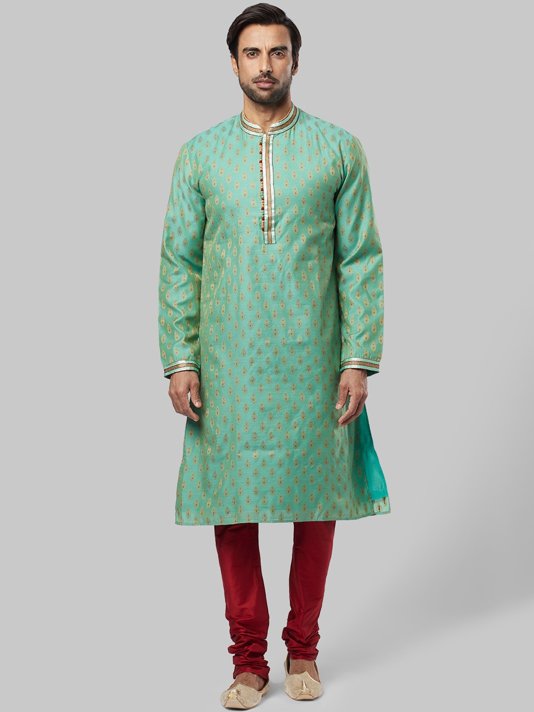 

Ethnix by Raymond Men Green Woven Design Straight Kurta