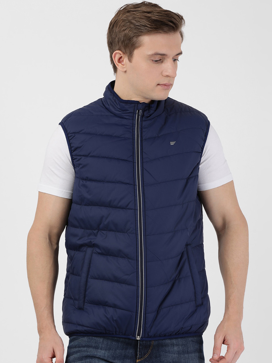 

t-base Men Navy Blue Solid Lightweight Puffer Jacket