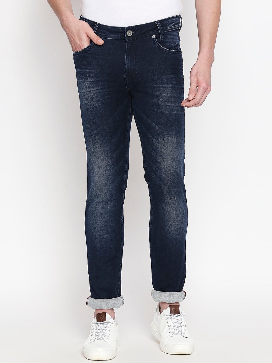 

Mufti Men Navy Blue Regular Fit Mid-Rise Low Distress Jeans
