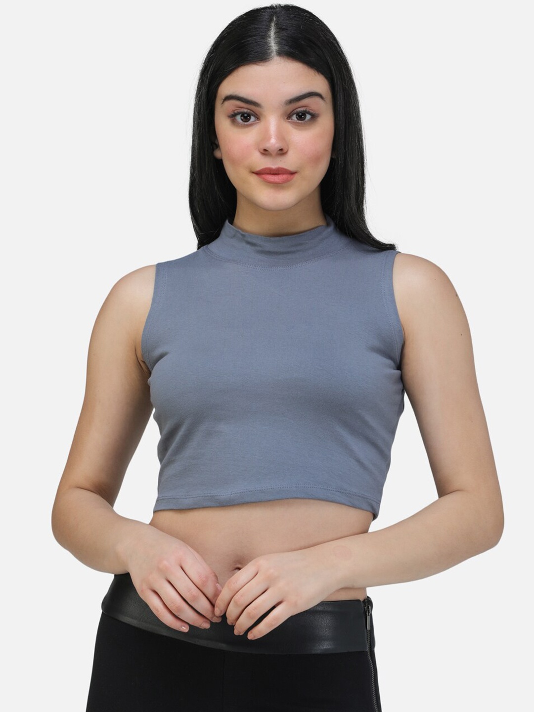 

SCORPIUS Women Grey Solid Fitted Top