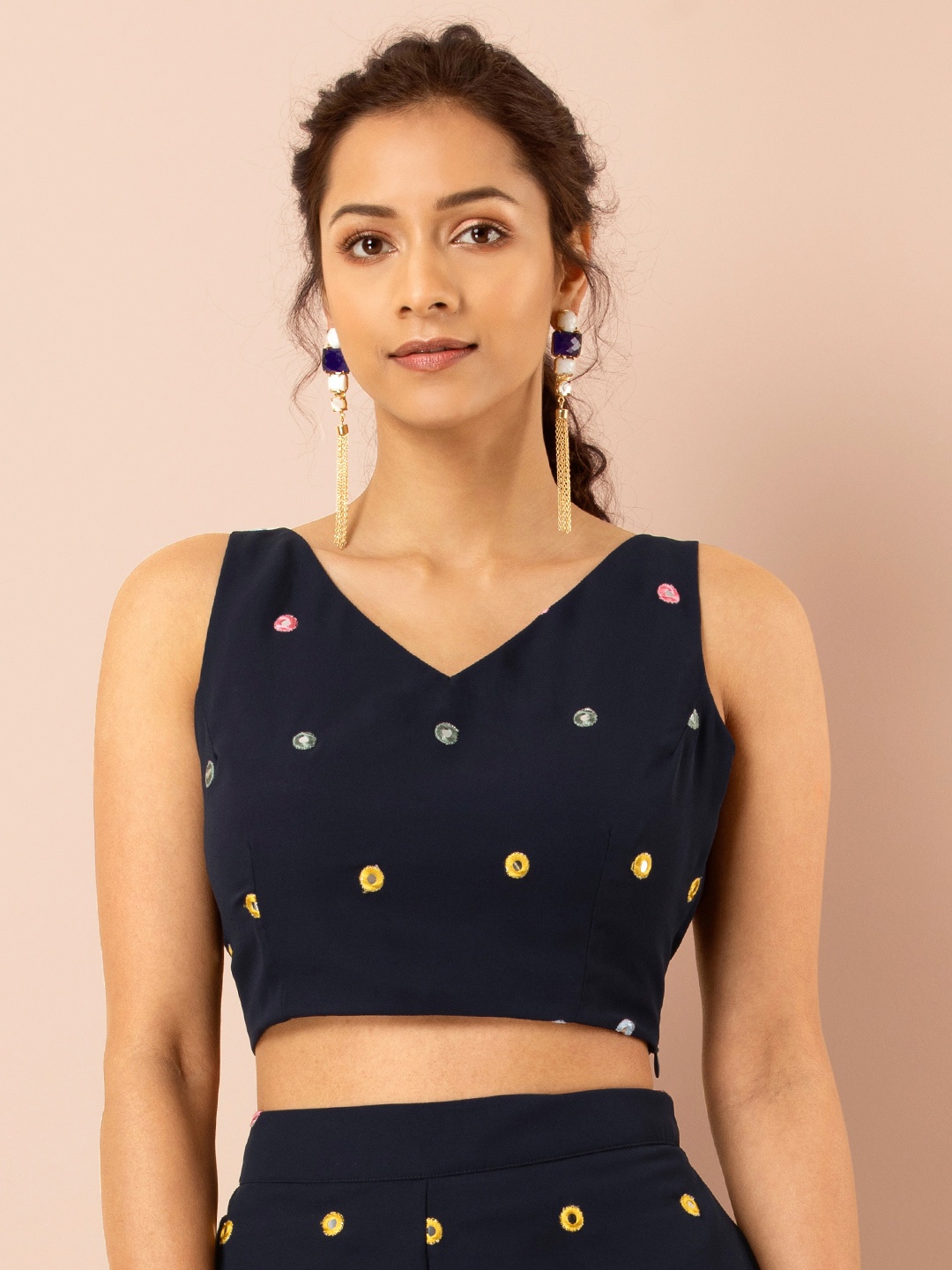 

INDYA Women Blue Embellished Fitted Ethnic Crop Top