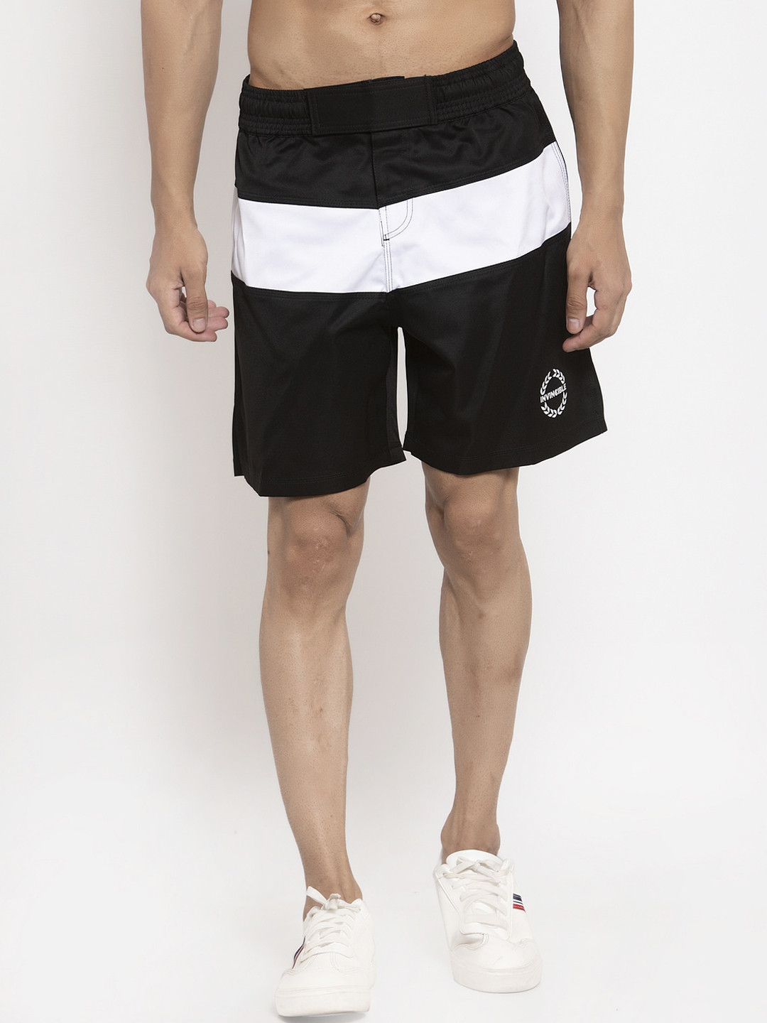 

Invincible Men Black Colourblocked Loose Fit Sports Shorts