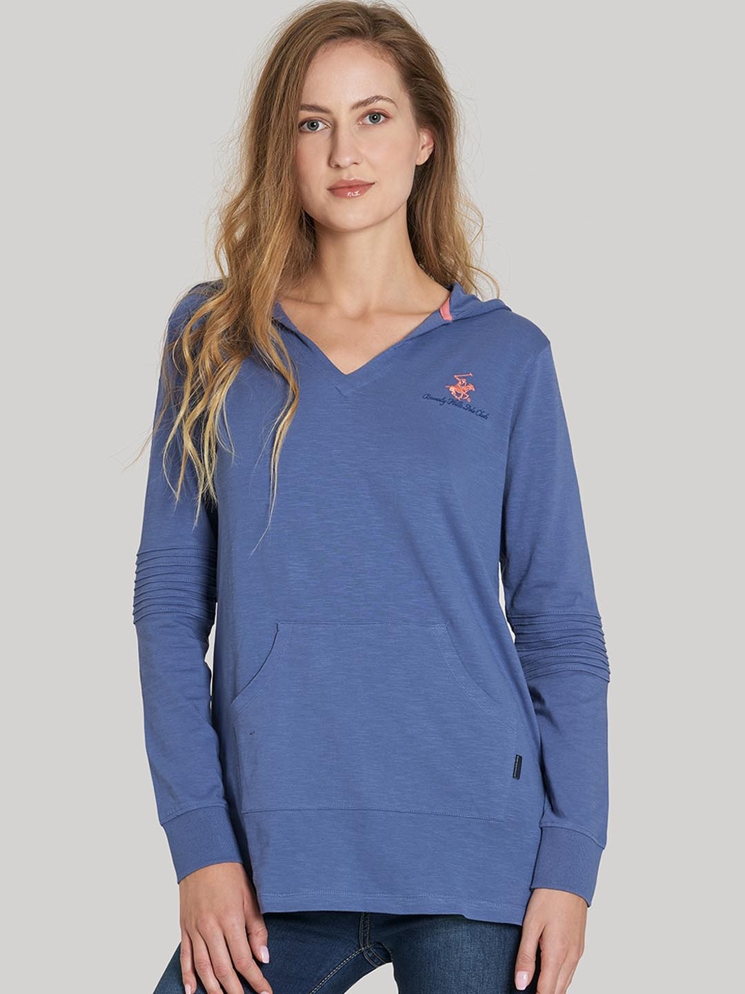 

Beverly Hills Polo Club Women Navy Blue Solid Hood T-shirt