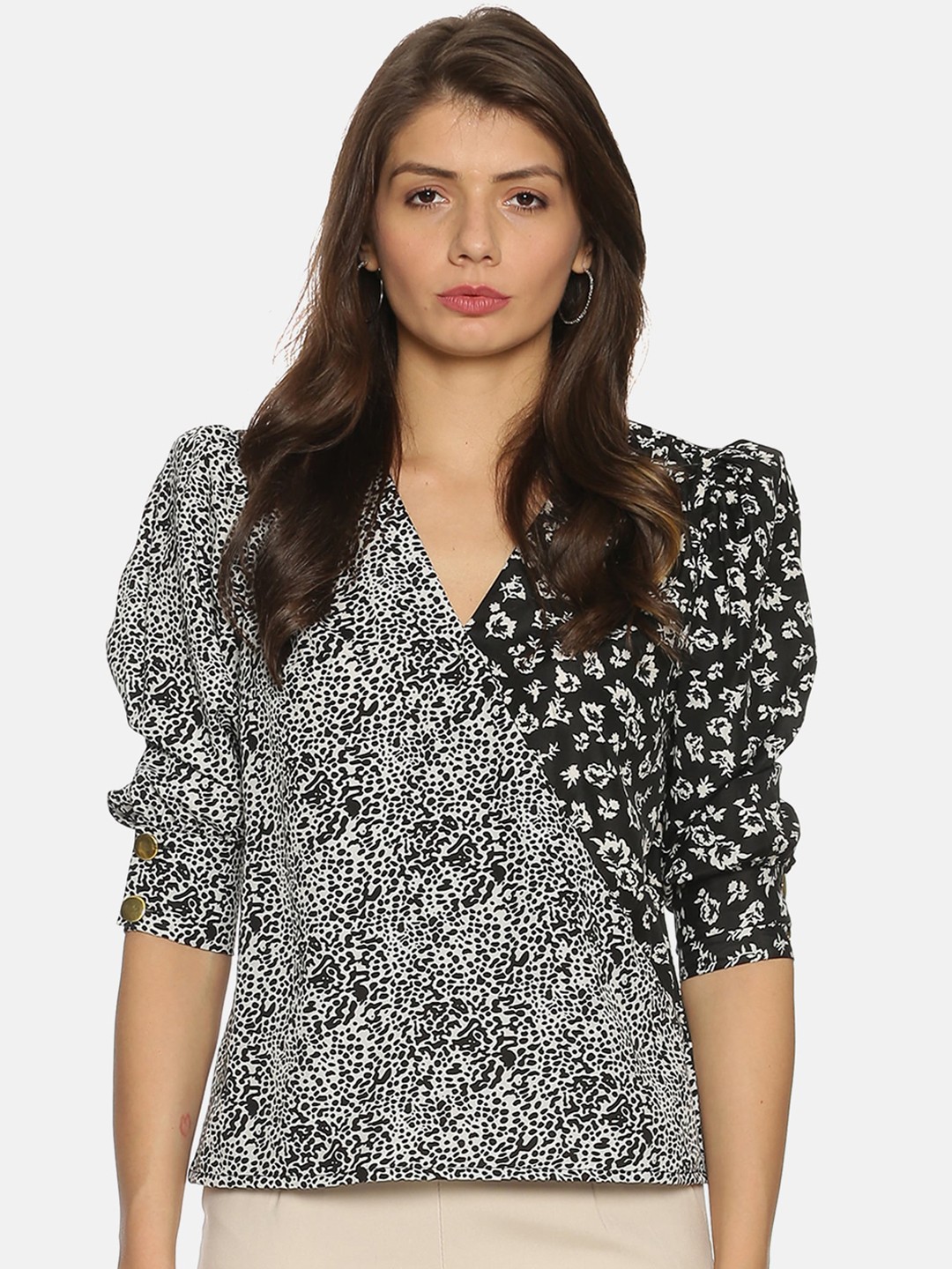 

ISU Women Black Printed Wrap Top