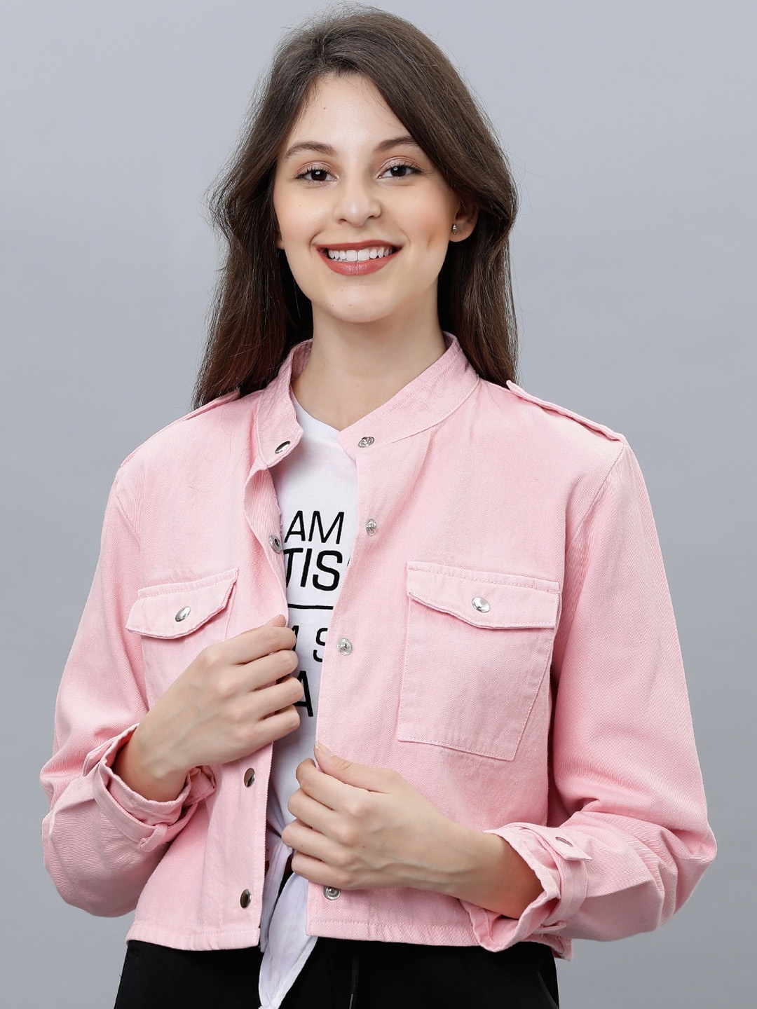 

Tokyo Talkies Women Pink Solid Tailored Jacket