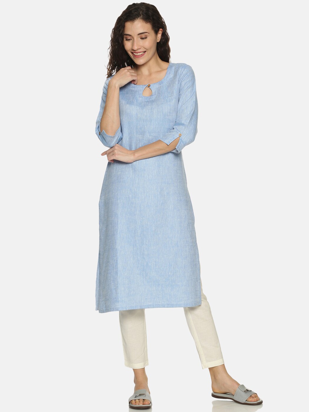

Ecentric Women Blue Solid Eco-Friendly Hemp Straight Sustainable Kurta
