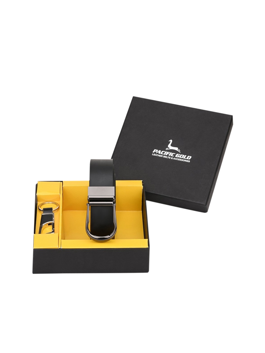 

Pacific Gold Men Black & Silver-Toned Leather Accessory Gift Set