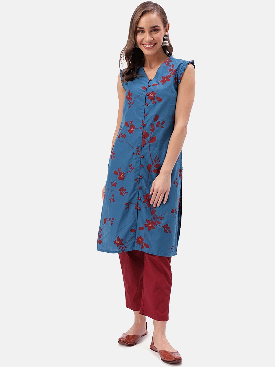 

Saaki Women Blue Printed A-Line Kurta