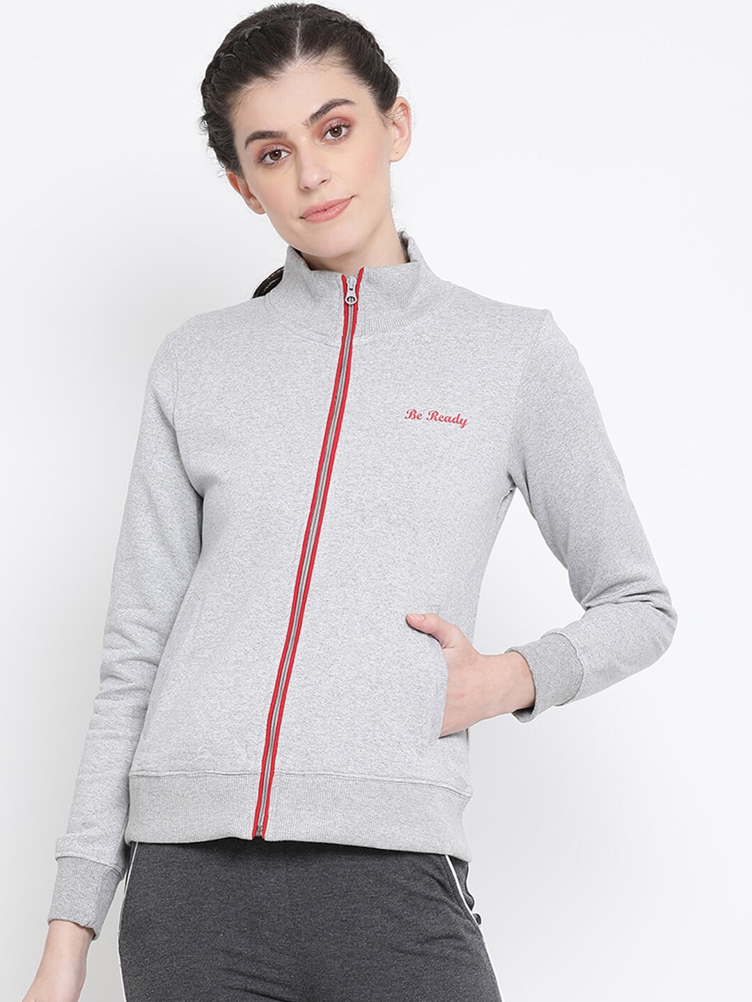 

PERFKT-U Women Grey Solid Sweatshirt