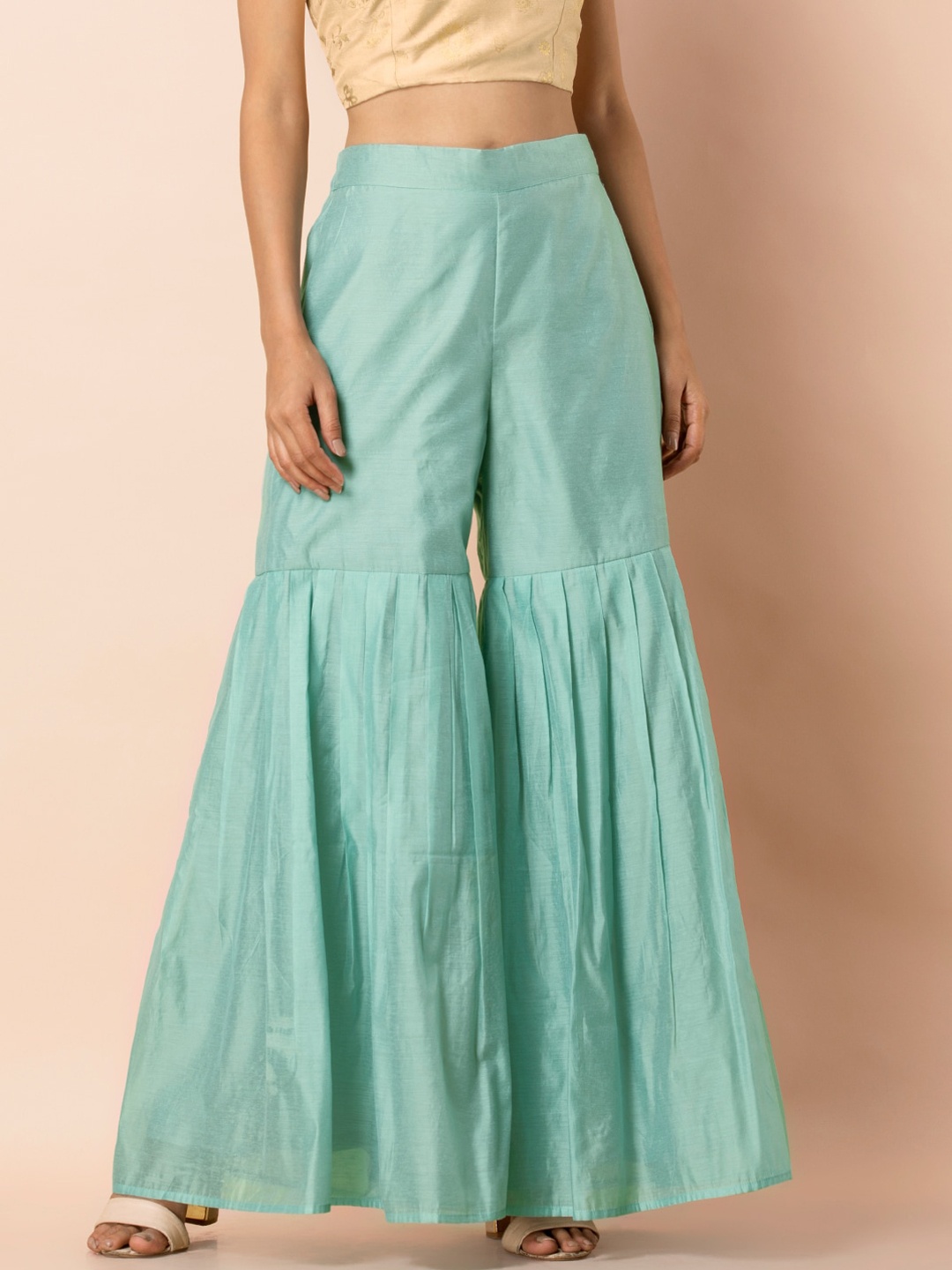 

INDYA Women Blue Solid Flared Palazzos