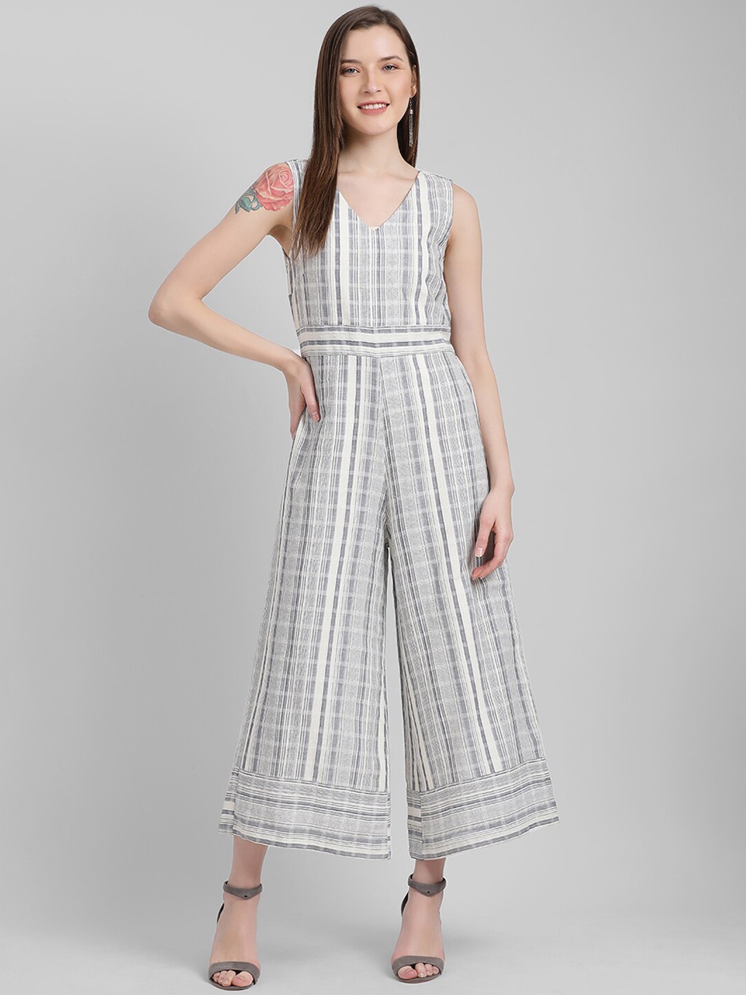 

Zink London Women Off-White Checked Basic Jumpsuit
