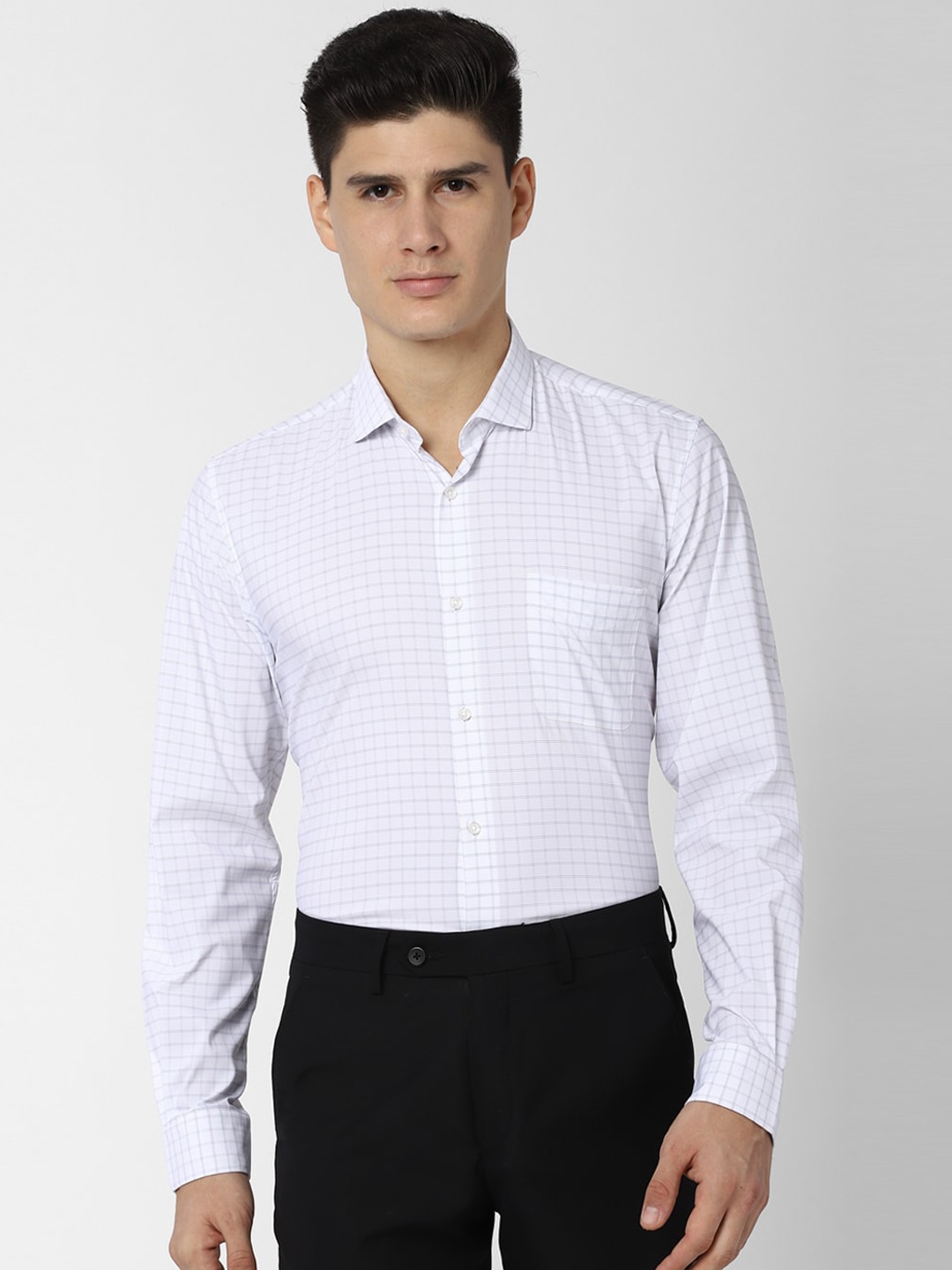 

Peter England Men White & Grey Slim Fit Checked Formal Shirt