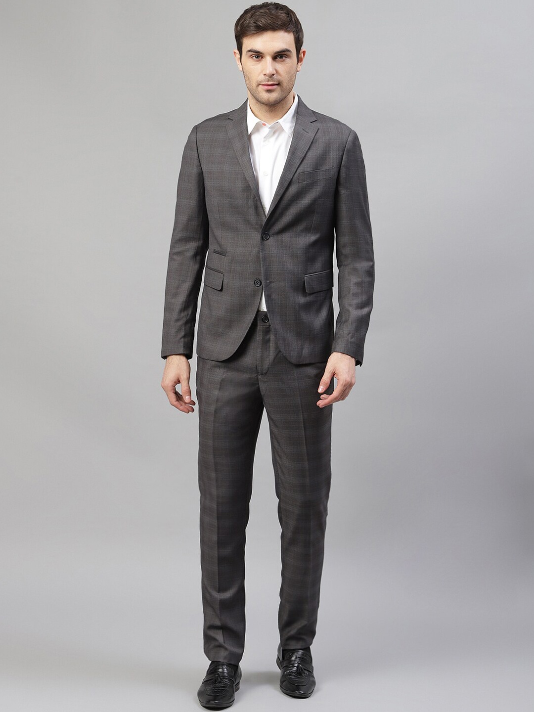 

LINDBERGH Men Charcoal Grey Checked Slim-Fit Single-Breasted Formal Suit