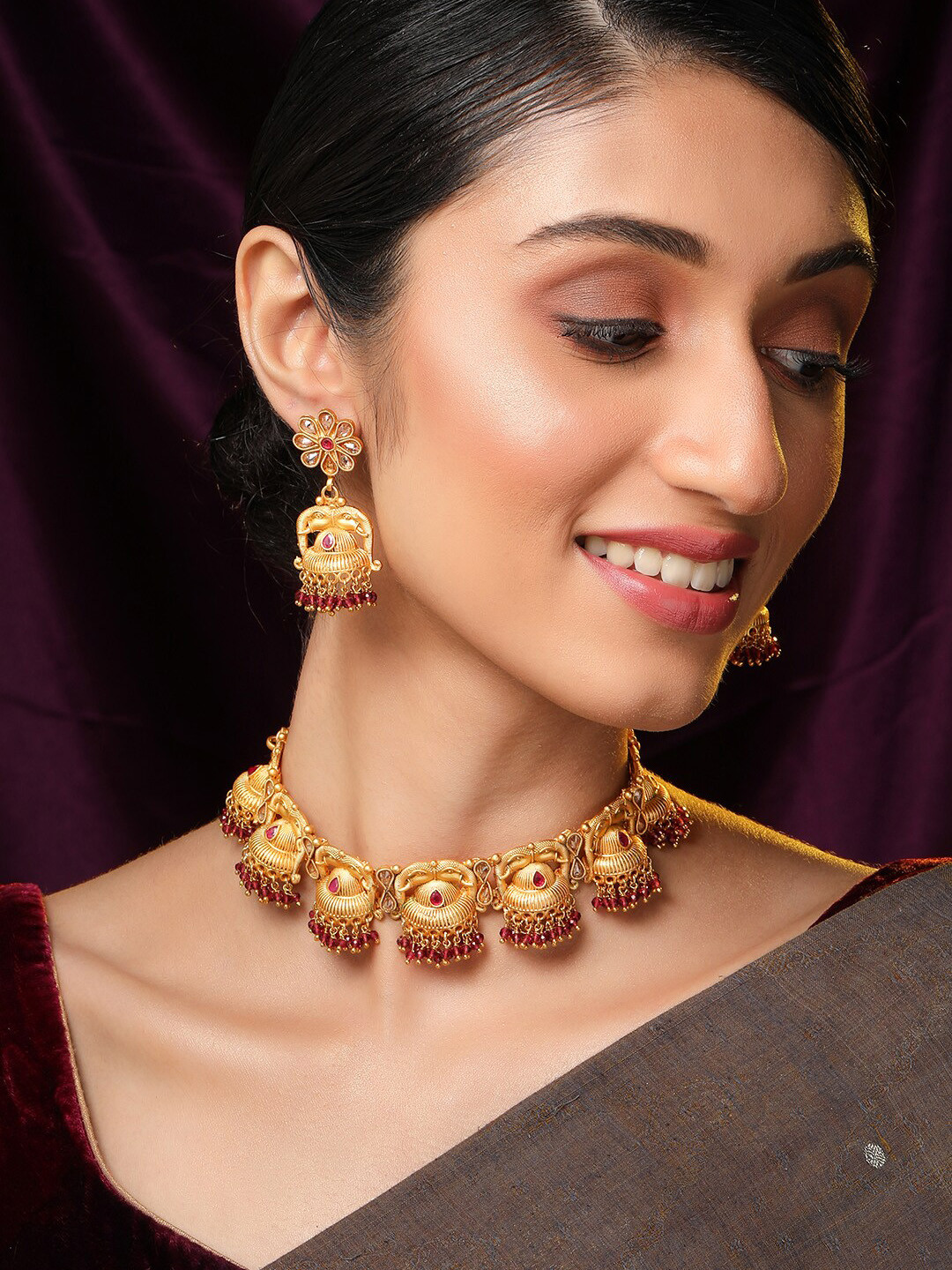 

Rubans 24K Gold-Plated & Pink Handcrafted Filigree Choker Jewellery Set