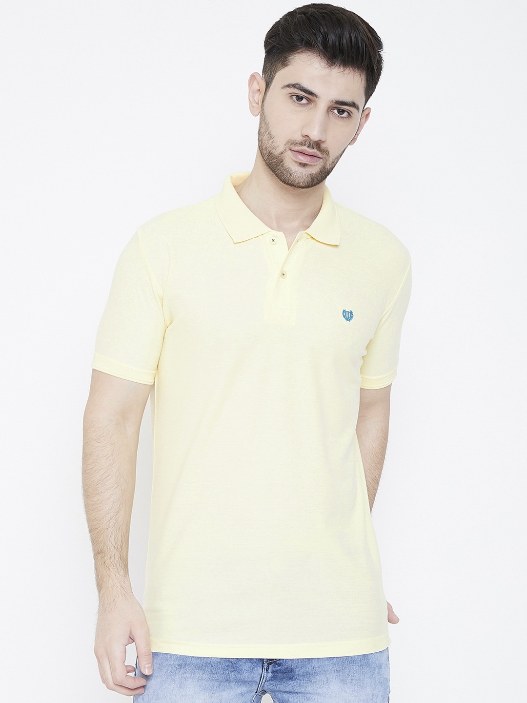 

Duke Men Yellow Solid Polo Collar T-shirt