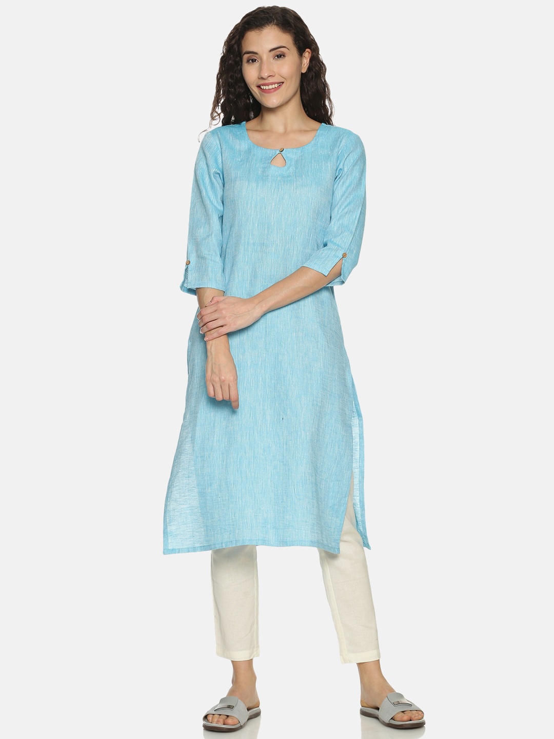 

Ecentric Women Blue Solid Eco-Friendly Hemp Straight Sustainable Kurta