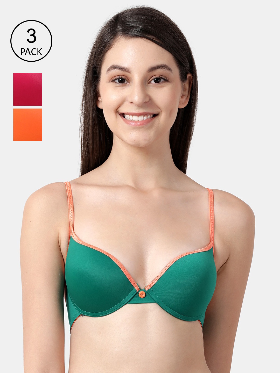 

Susie Pack of 3 Solid Underwired Heavily Padded Push-Up Bra shy-com-127, Multi