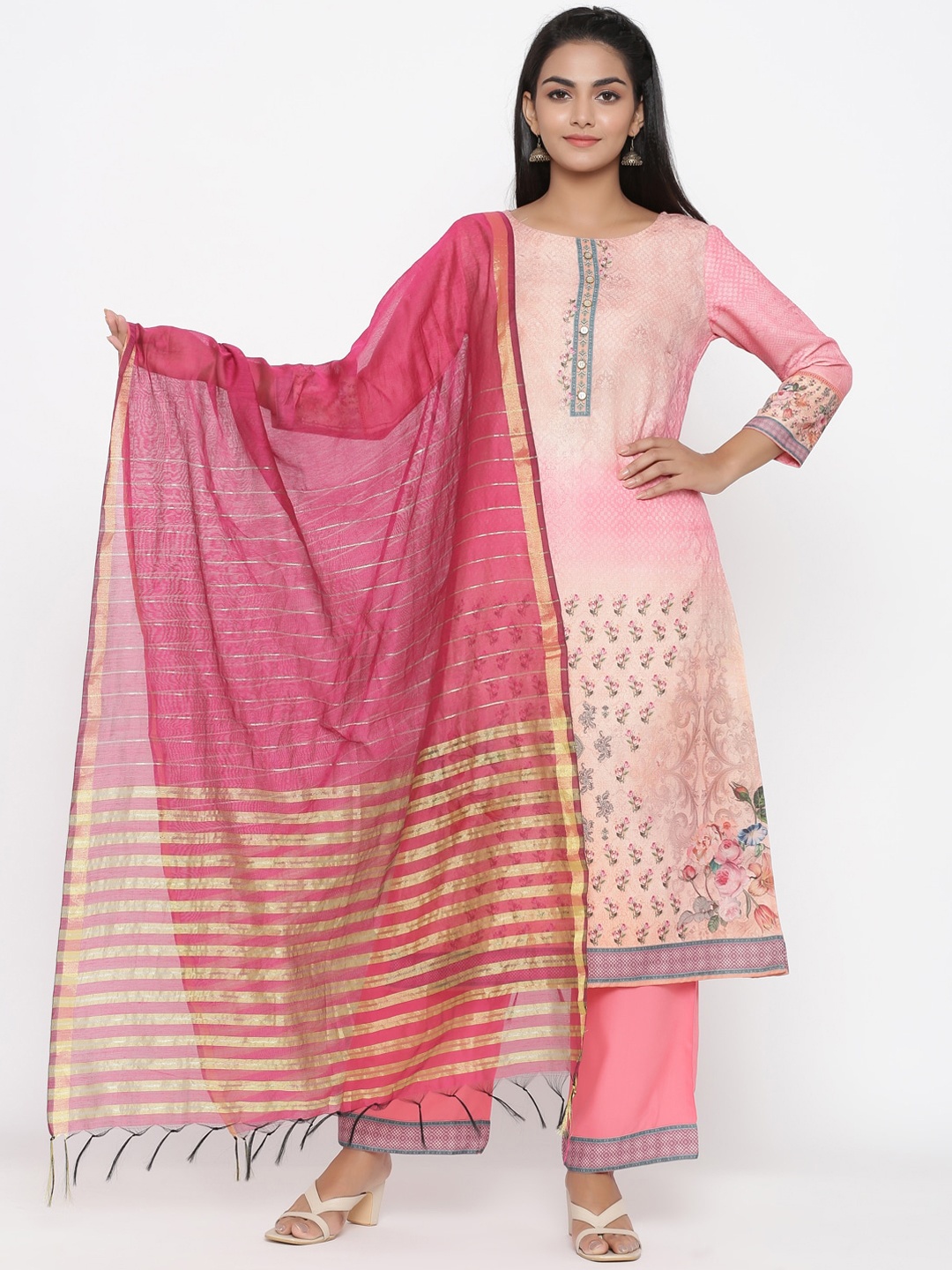 

RANGMAYEE Women Pink Printed Kurta with Palazzos & Dupatta